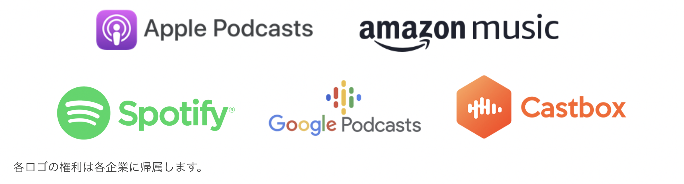 ポッドキャスト（Apple Podcasts, amazon music, Spotify, Google Podcasts, castbox）