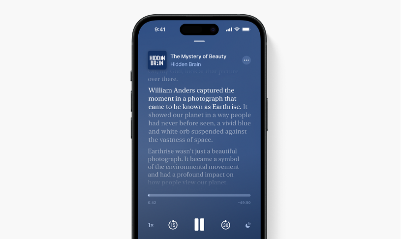「Apple Podcast」に自動書き起こし機能が追加予定。iOS 17.4以降のデバイスで2024年春頃から利用可能に