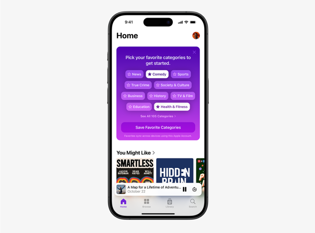 Apple Podcastに新機能追加。カテゴリーのお気に入り登録が可能に