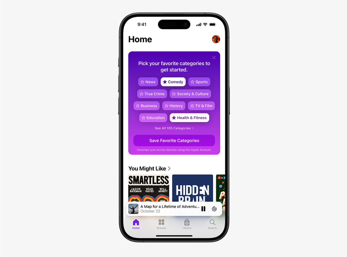 Apple Podcastに新機能追加。カテゴリーのお気に入り登録が可能に